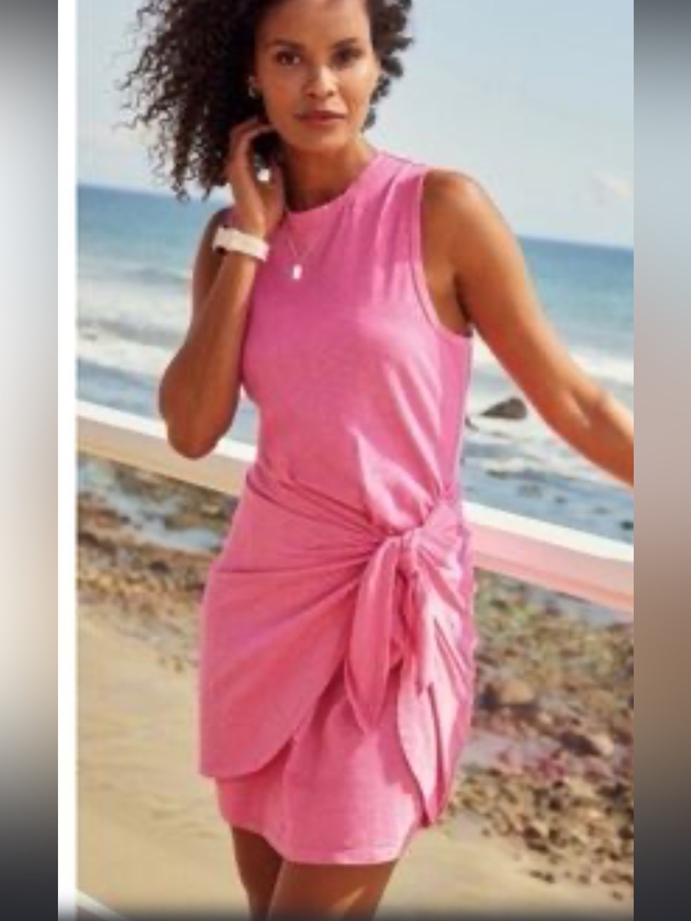 New Evereve Greta Tie Front Dress Washed Pink sz M